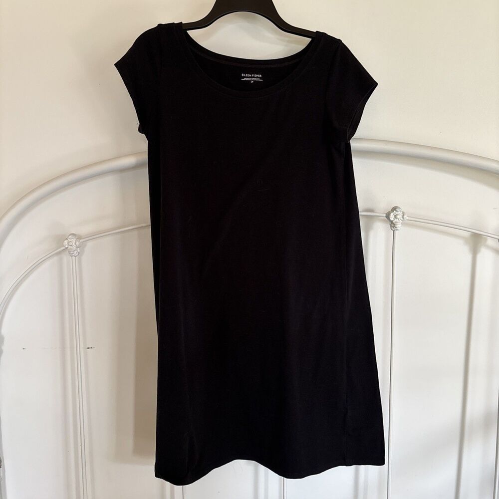 Eileen Fisher Black Cotton Dress Small Minimalist Basics casual simple fall